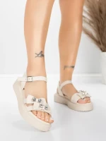 Sandały damskie na niskim obcasie 5H82 Beżowy | Mei