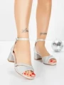 Sandale Dama cu Toc Gros 5XKK96 SILVER | MEI