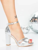 Sandale Dama cu Toc Gros 5XKK101 SILVER | MEI