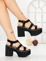 Sandale Dama cu Toc Gros si Platforma 20006N NEGRO | STEPS HIGHER