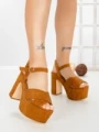 Sandale Dama cu Toc Gros si Platforma 9218CA CAMEL | STEPS HIGHER