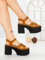 Sandale Dama cu Toc Gros si Platforma 20059CA CAMEL | STEPS HIGHER