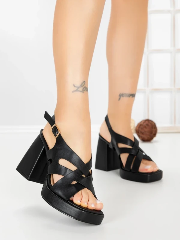 Sandale Dama cu Toc Gros si Platforma A30-98 BLACK | FESTISIMO