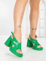 Sandale Dama cu Toc Gros si Platforma A30-98 GREEN | FESTISIMO