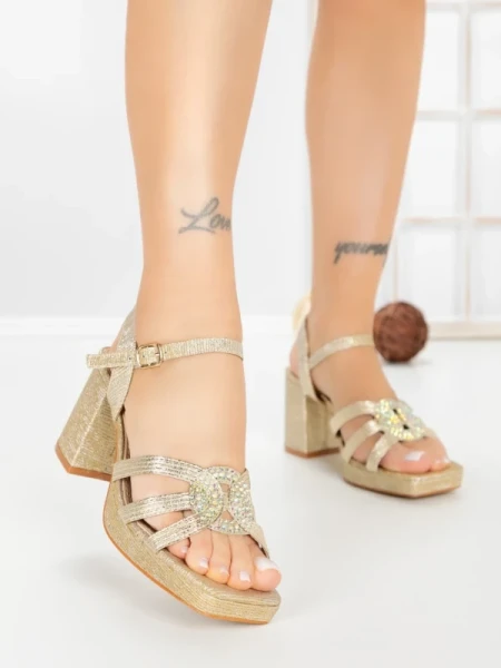 Sandale Dama cu Toc Gros F20-83 GOLD | FESTISIMO