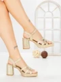 Sandale Dama cu Toc Gros F20-83 GOLD | FESTISIMO