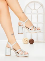 Sandale Dama cu Toc Gros F20-83 SILVER | FESTISIMO