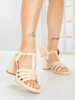 Sandale Dama cu Toc Gros G2433 BEIGE | FESTISIMO