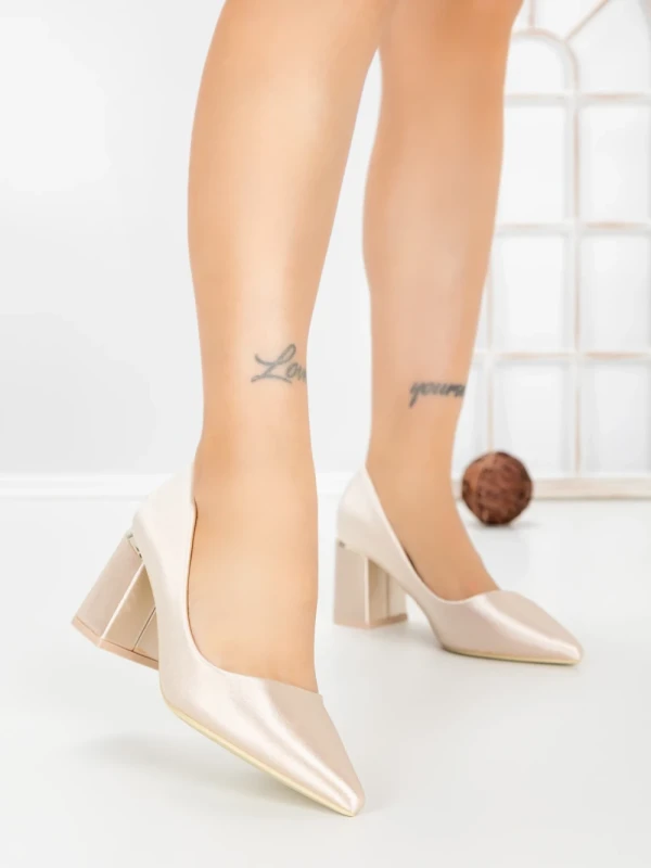 Pantofi cu Toc Gros G60-11 BEIGE | FESTISIMO
