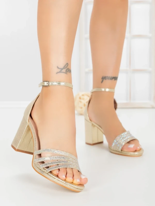 Sandale Dama cu Toc Gros A30-97 GOLD | FESTISIMO