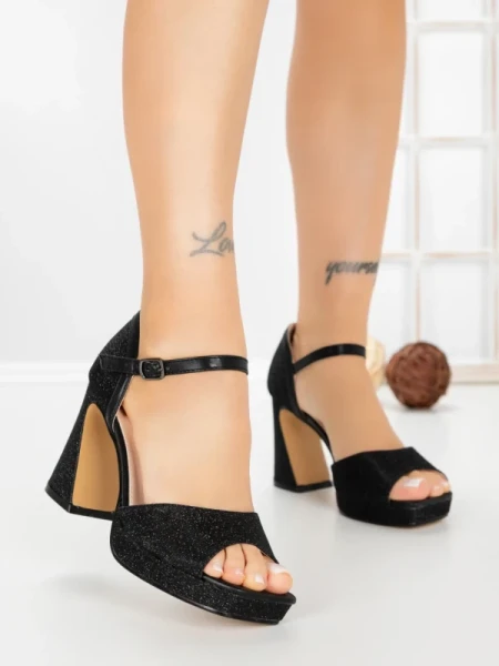 Sandale Dama cu Toc Gros W18-53 BLACK | FESTISIMO