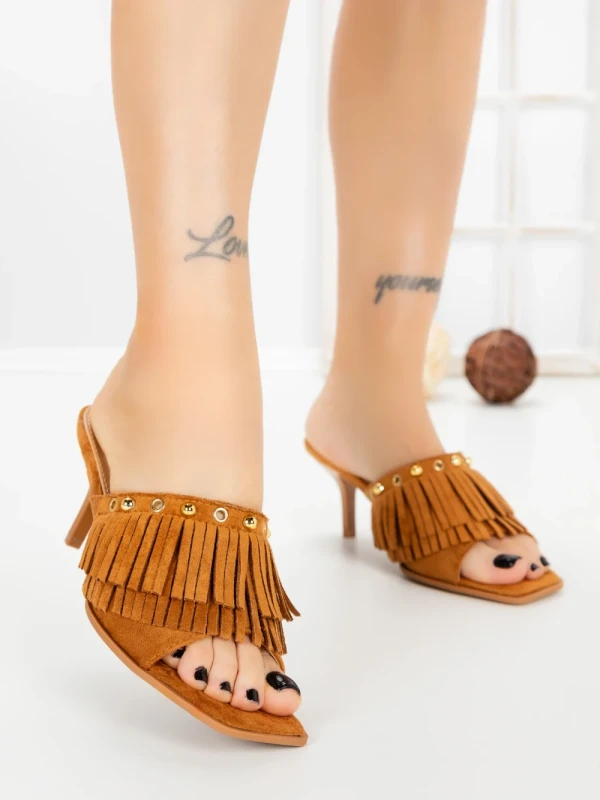 Papuci Dama cu Toc Subtire L6-95-3 CAMEL | ABLOOM