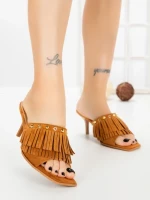 Papuci Dama cu Toc Subtire L6-95-3 CAMEL | ABLOOM