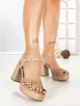 Sandale Dama cu Toc Gros 5LE78 BEIGE | MEI