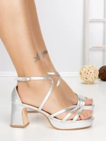 Sandale Dama cu Toc Gros RB-2331 SILVER | BUONAROTTI