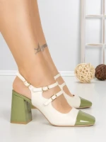 Pantofi cu Toc Gros B-3371 GREEN-WHITE | BUONAROTTI