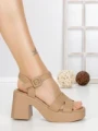 Sandale Dama cu Toc Gros A68339 KHAKI | BUONAROTTI
