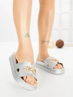 Papuci Dama cu Platforma FF-85 SILVER | EMAS