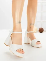 Sandale Dama cu Toc Gros DD-200 WHITE | EMAS