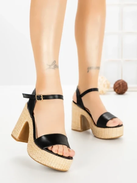 Sandale Dama cu Toc Gros WW-51 BLACK | EMAS