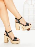 Sandale Dama cu Toc Gros WW-51 BLACK | EMAS