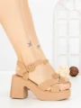 Sandale Dama cu Toc Gros si Platforma A68350 KHAKI | ANDERINA