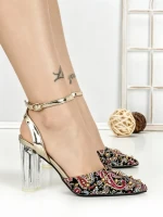 Pantofi cu Toc Gros 588-138 BLACK-RED | CHERIE