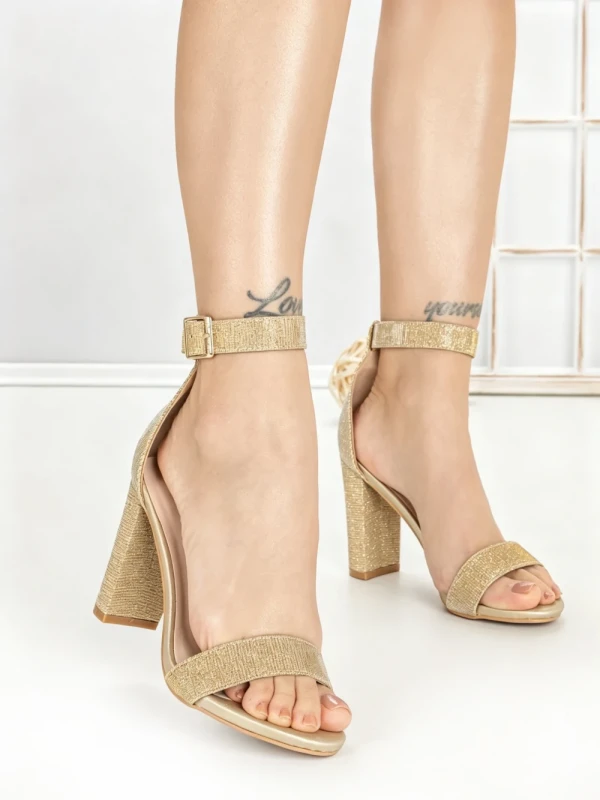 Sandale Dama cu Toc Gros 168-5B GOLD | CHERIE