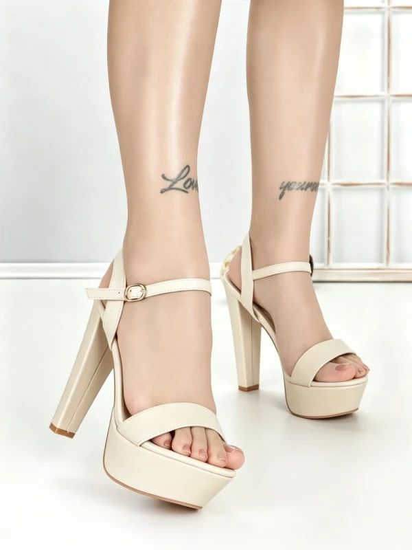 Sandale Dama cu Toc Gros si Platforma J-212 BEIGE | CHERIE