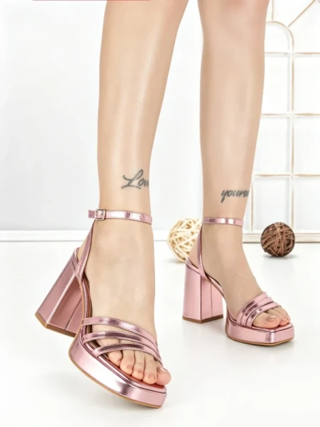 Sandale Dama cu Toc Gros si Platforma LN-49 PINK | STEPHAN