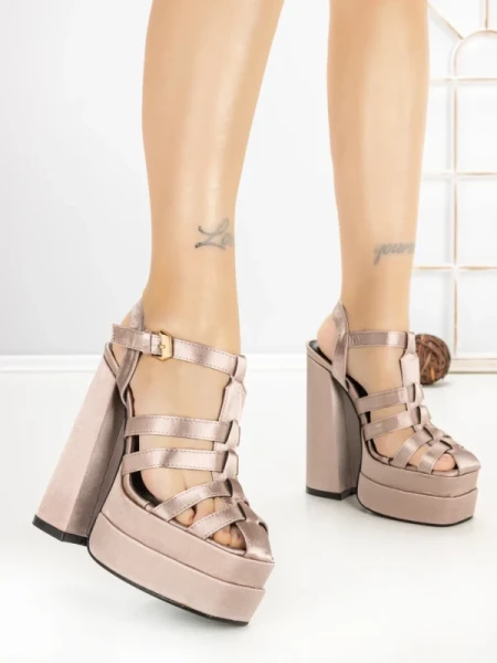 Sandale Dama cu Toc Gros si Platforma P-1287 CHAMPAGNE | STEPHAN