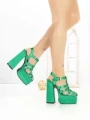 Sandale Dama cu Toc Gros si Platforma P-1287 GREEN | STEPHAN