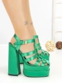 Sandale Dama cu Toc Gros si Platforma P-1287 GREEN | STEPHAN