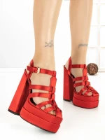 Sandale Dama cu Toc Gros si Platforma P-1287 RED | STEPHAN