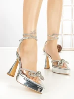 Pantofi cu Toc Gros si Platforma P-1308 SILVER | STEPHAN