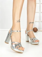 Sandale Dama cu Toc Gros si Platforma JJ23-15 SILVER | FESTISIMO