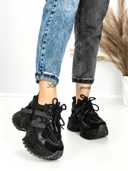 Pantofi Sport Dama cu Platforma 6580-7 BLACK | MEI