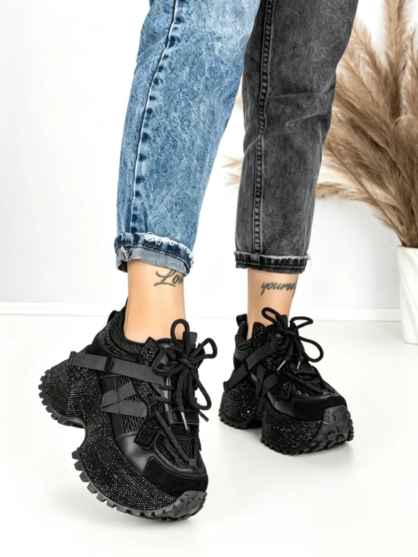 Pantofi Sport Dama cu Platforma 6580-7 BLACK | MEI