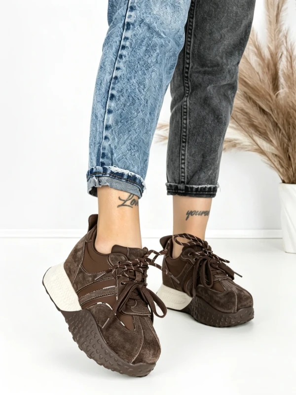 Pantofi Sport Dama cu Platforma 3A1-1 DARK BROWN | MEI
