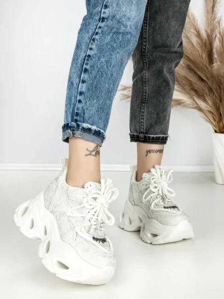 Pantofi Sport Dama cu Platforma 3606-1 WHITE | MEI