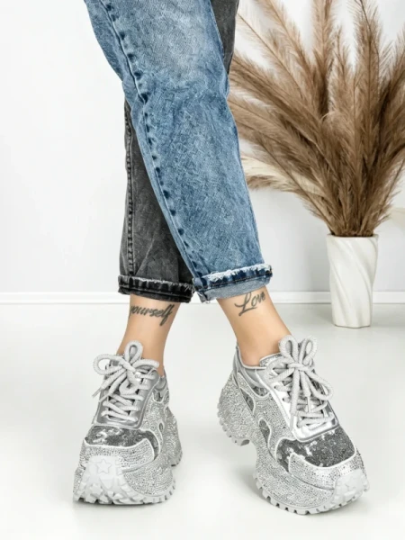 Pantofi Sport Dama cu Platforma 6580-5 SILVER | MEI