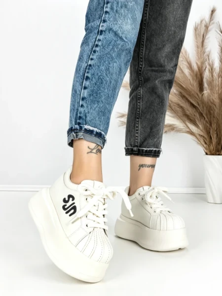 Pantofi Sport Dama din piele naturala 1561-1 WHITE | PANTOFUL