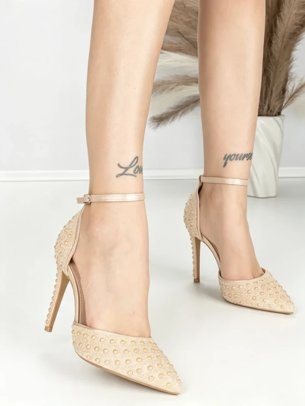 Sandale Dama cu Toc Subtire 6DC7 BEIGE | MEI