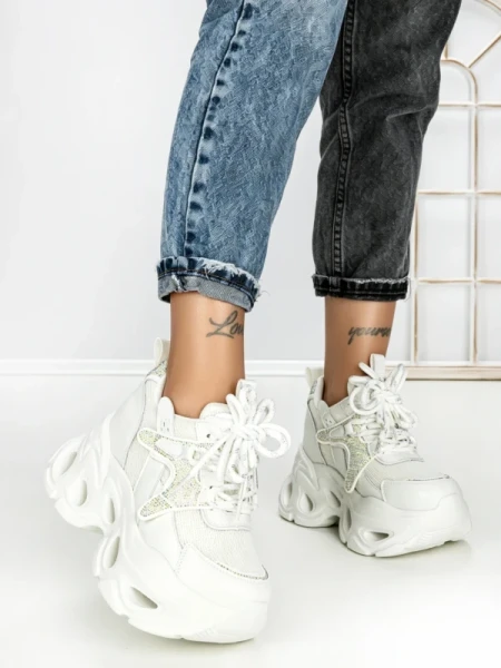 Pantofi Sport Dama cu Platforma 3606 WHITE | MEI