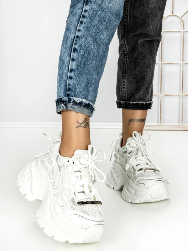 Pantofi Sport Dama cu Platforma 3605 WHITE | MEI