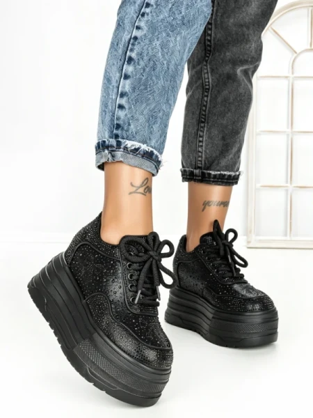 Pantofi Sport Dama cu Platforma 6520 BLACK | MEI