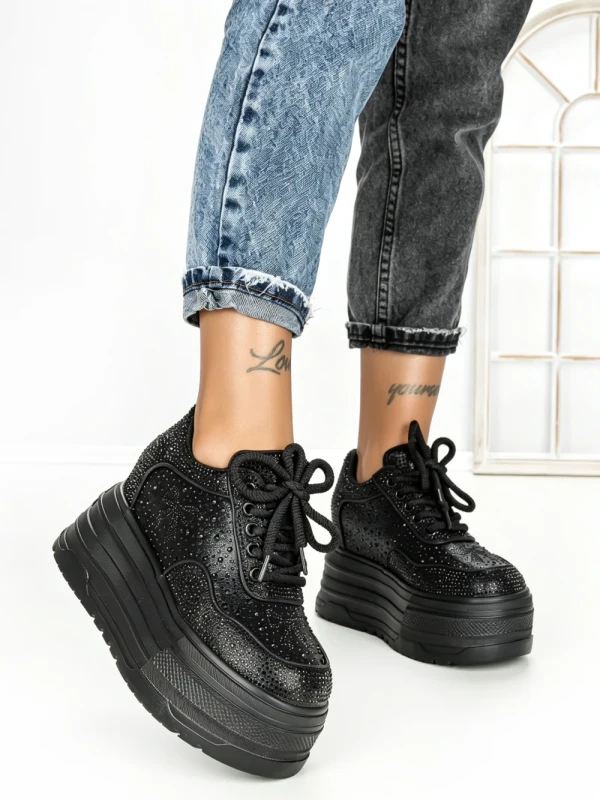 Pantofi Sport Dama cu Platforma 6520 BLACK | MEI