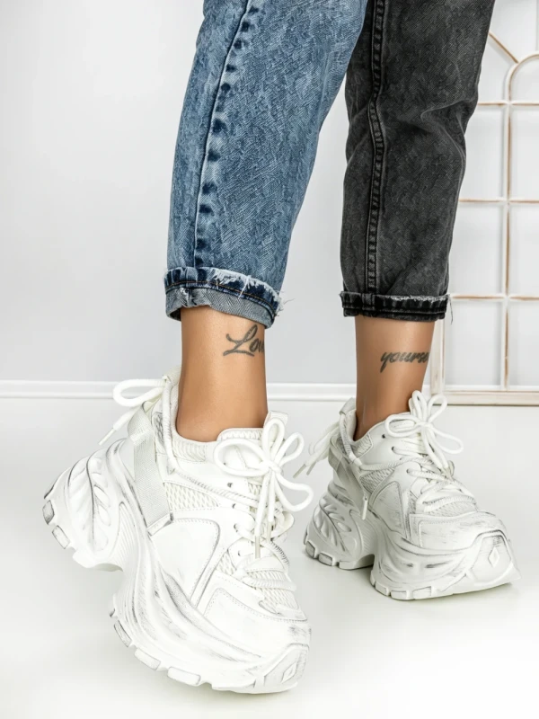 Pantofi Sport Dama cu Platforma 3605-13 WHITE | MEI