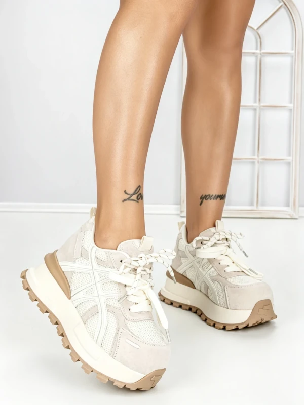 Pantofi Sport Dama din piele naturala 3651 BEIGE | PANTOFUL