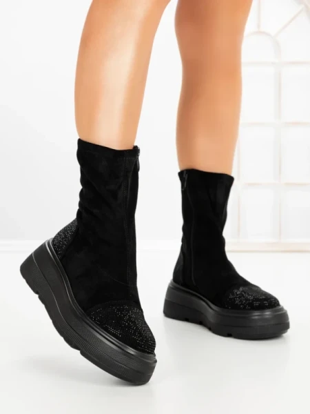 Ghete Dama cu Platforma 5AH66 ALL BLACK | MEI